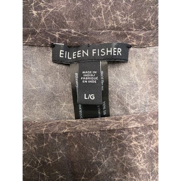 Eileen Fisher 100% Silk Black Gray Sheer Blouse Size‎ L Lagenlook Quiet Luxury - Picture 5 of 8
